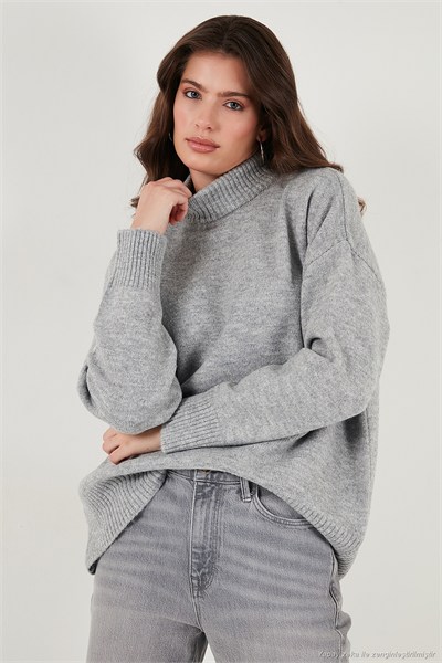 Oversize Fit Balıkçı Yaka Yumuşak Dokulu 2li Paket Triko Kadın Kazak 680KZ00469S2 Açık Gri-Taş