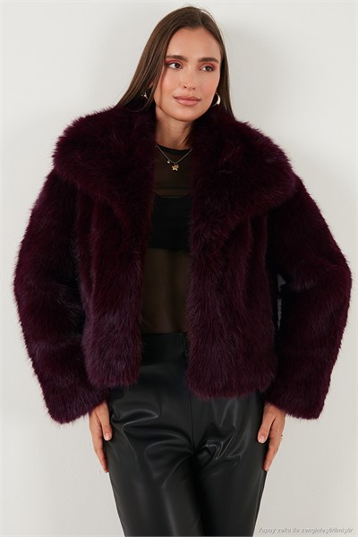 Oversize Fit Gömlek Yaka Cepli Astarlı  Mont Kadın Kürk 497BERRY BORDO