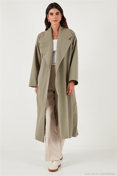 Oversize Fit Kruvaze Yaka Kuşaklı Astarlı Kadın Trençkot 6839617 HAKİ