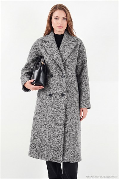 Oversize Fit Mono Yaka Düğmeli Buklet Uzun Kaşe Kadın Kaban 6811997 ANTRASİT