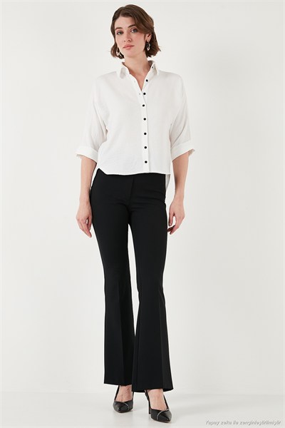Oversize Fit Önü Kısa Arkası Uzun Truvakar Kol Kadın Gömlek 5866116 BEYAZ