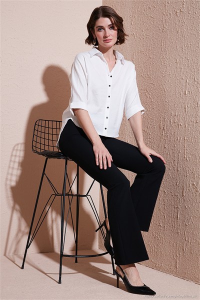Oversize Fit Önü Kısa Arkası Uzun Truvakar Kol Kadın Gömlek 5866116 BEYAZ