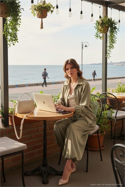 Oversize Klasik Yaka Yarasa Kol Fermuarlı Saten Kadın Ceket 6839584 ÇAĞLA YEŞİLİ