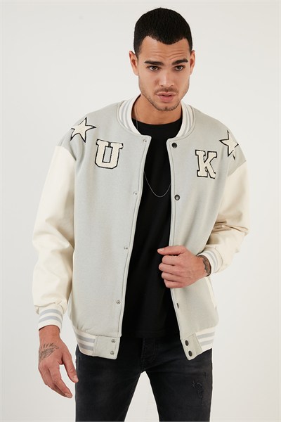 Oversize Kolej Yaka Cepli Bomber Erkek Ceket 628MNH178 GRİ