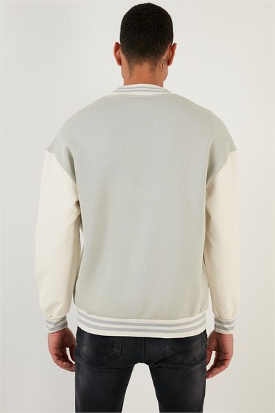 Oversize Kolej Yaka Cepli Bomber Erkek Ceket 628MNH178 GRİ