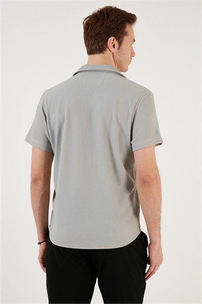 Pamuk Karışımlı Apaş Yaka Kısa Kollu Regular Fit Erkek Gömlek CF24S115882 GRİ