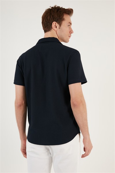 Pamuk Karışımlı Apaş Yaka Kısa Kollu Regular Fit Erkek Gömlek CF24S115882 LACİVERT