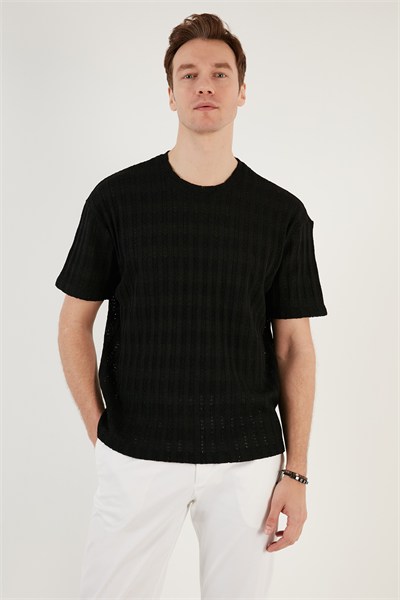 Pamuk Karışımlı Bisiklet Yaka Regular Fit Erkek T Shirt CF24S218001 SİYAH