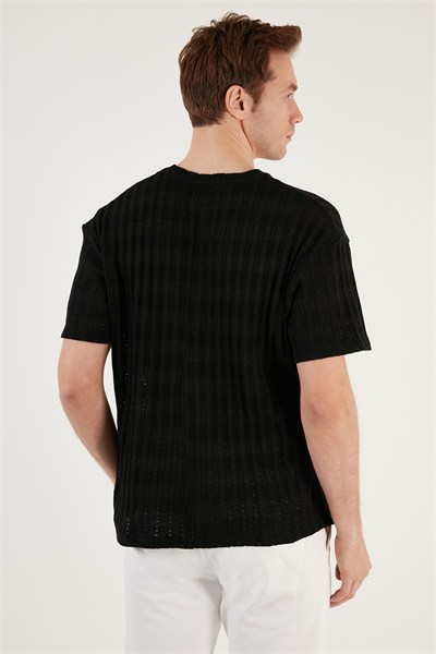 Pamuk Karışımlı Bisiklet Yaka Regular Fit Erkek T Shirt CF24S218001 SİYAH