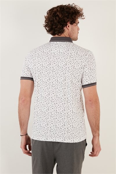 Pamuk Karışımlı Desenli Slim Fit Erkek Polo Yaka T Shirt 646B3270 BEYAZ