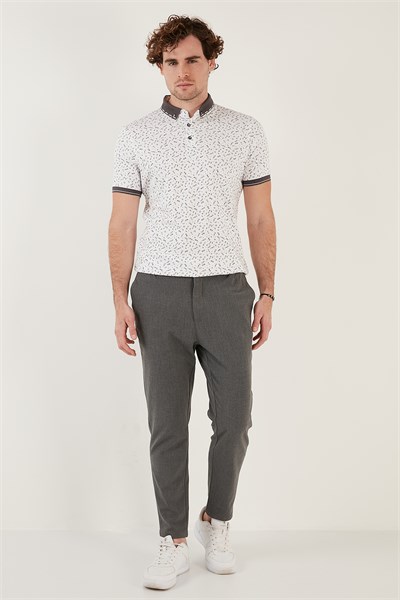 Pamuk Karışımlı Desenli Slim Fit Erkek Polo Yaka T Shirt 646B3270 BEYAZ