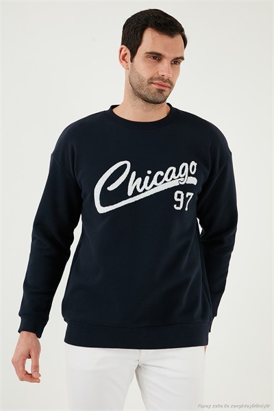Pamuk Karışımlı Regular Fit Bisiklet Yaka Erkek Sweat 5905468S İNDİGO