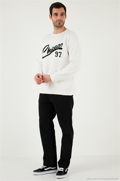Pamuk Karışımlı Regular Fit Bisiklet Yaka Erkek Sweat 5905468S EKRU