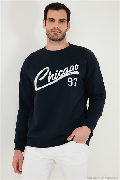 Pamuk Karışımlı Regular Fit Bisiklet Yaka Erkek Sweat 5905468S İNDİGO