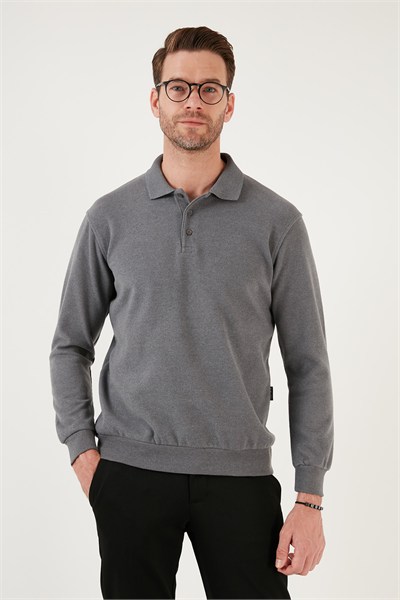 Pamuk Karışımlı Regular Fit Erkek Polo Yaka Kazak 456223 KOYU GRİ