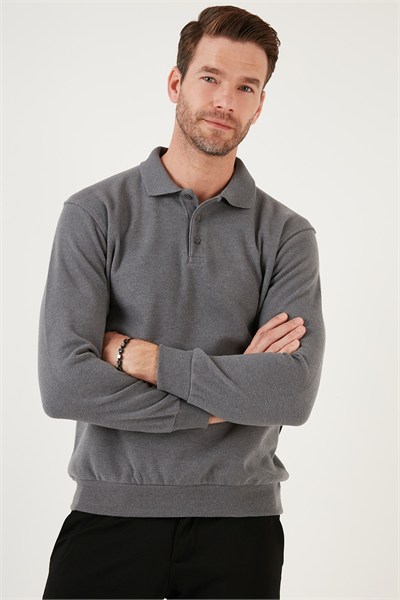 Pamuk Karışımlı Regular Fit Erkek Polo Yaka Kazak 456223 KOYU GRİ