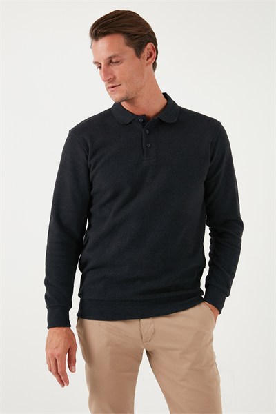 Pamuk Karışımlı Regular Fit Erkek Polo Yaka Kazak 456223 ANTRASİT
