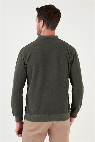 Pamuk Karışımlı Regular Fit Erkek Polo Yaka Kazak 456223 HAKİ