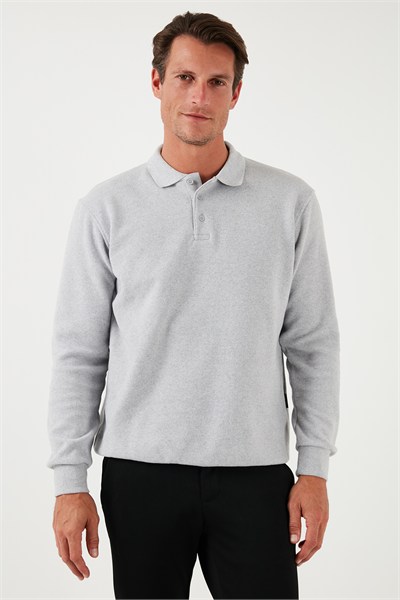 Pamuk Karışımlı Regular Fit Erkek Polo Yaka Kazak 456223 AÇIK GRİ