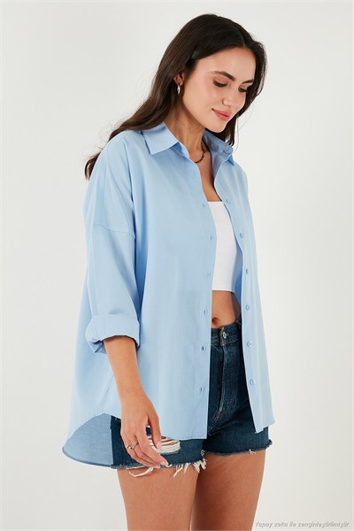 Pamuk Karışımlı Regular Fit Kadın Gömlek 6772418 BEBE MAVİ