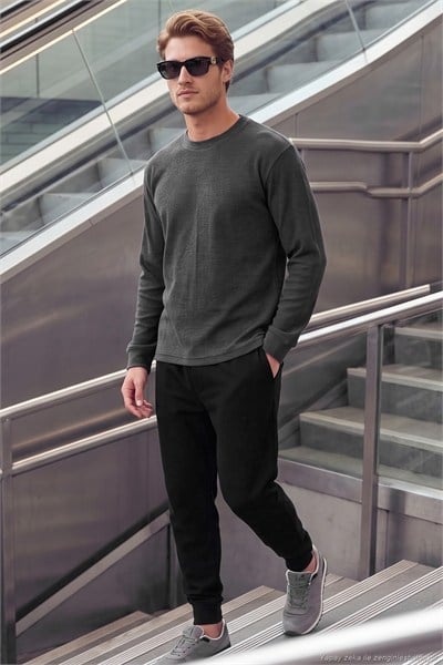 Pamuk Karışımlı Relaxed Fit Bisiklet Yaka Erkek Sweat 5905837 ANTRASİT