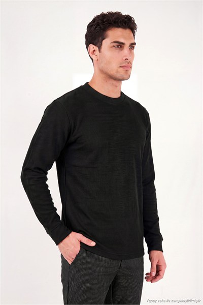 Pamuk Karışımlı Relaxed Fit Bisiklet Yaka Erkek Sweat 5905837 SİYAH