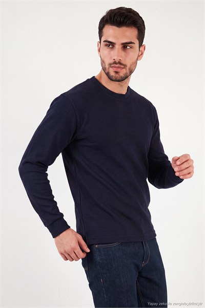 Pamuk Karışımlı Relaxed Fit Bisiklet Yaka Erkek Sweat 5905837 LACİVERT