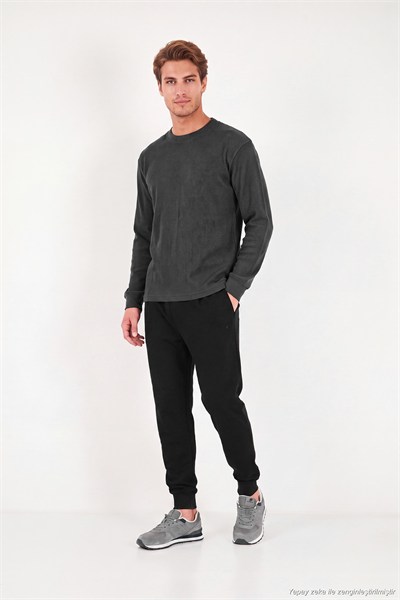 Pamuk Karışımlı Relaxed Fit Bisiklet Yaka Erkek Sweat 5905837 ANTRASİT