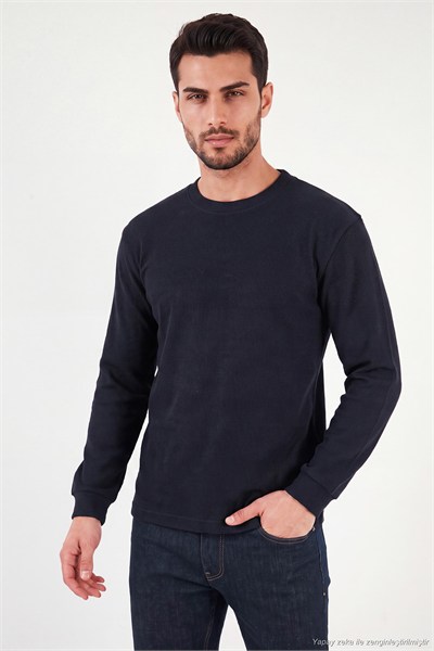 Pamuk Karışımlı Relaxed Fit Bisiklet Yaka Erkek Sweat 5905837 LACİVERT