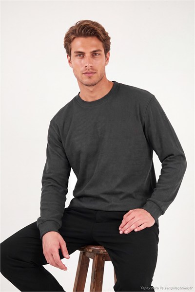 Pamuk Karışımlı Relaxed Fit Bisiklet Yaka Erkek Sweat 5905837 ANTRASİT