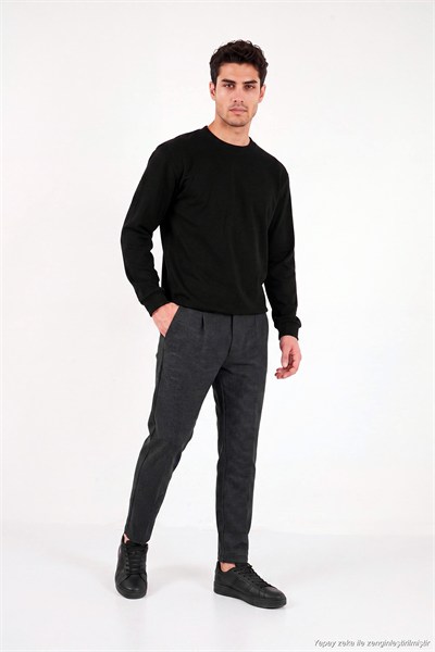 Pamuk Karışımlı Relaxed Fit Bisiklet Yaka Erkek Sweat 5905837 SİYAH