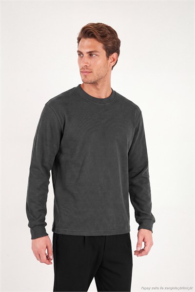 Pamuk Karışımlı Relaxed Fit Bisiklet Yaka Erkek Sweat 5905837 ANTRASİT