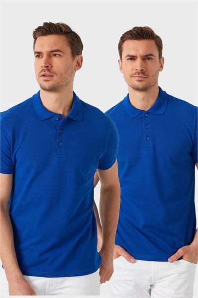 Pamuk Regular Fit Düğmeli 2li Paket Erkek Polo Yaka T Shirt 5902127S2 Saks-Saks