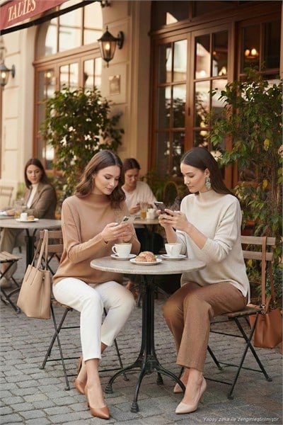 Pamuklu Arkası Uzun Dik Yaka 2li Paket Triko Kadın Kazak 4615002S2 BEJ-CAMEL