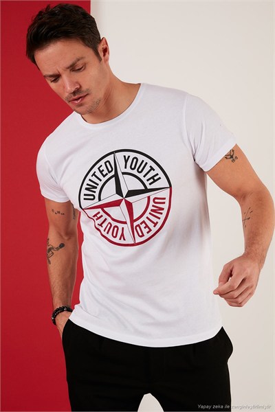 Pamuklu Baskılı 3lü Paket Erkek T Shirt 541S3 Siyah-Parlıament-Beyaz
