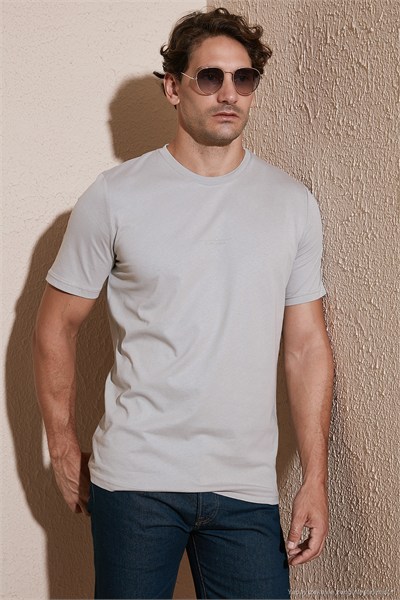 Pamuklu Baskılı Regular Fit Bisiklet Yaka Erkek T Shirt 59020205 KÜL