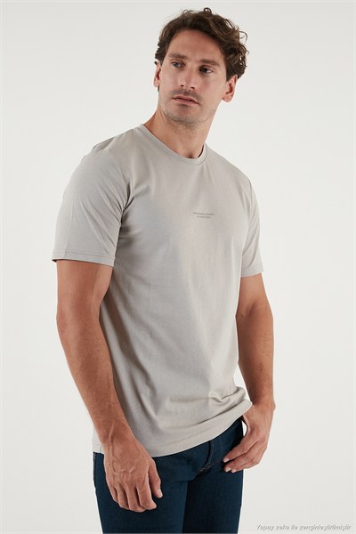 Pamuklu Baskılı Regular Fit Bisiklet Yaka Erkek T Shirt 59020205 KÜL