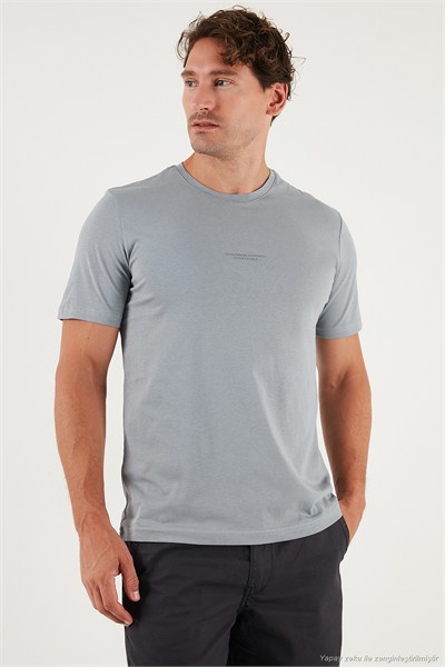Pamuklu Baskılı Regular Fit Bisiklet Yaka Erkek T Shirt 59020205 AÇIK GRİ