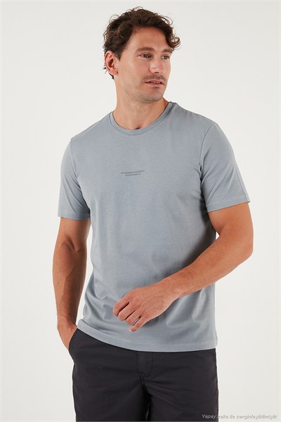 Pamuklu Baskılı Regular Fit Bisiklet Yaka Erkek T Shirt 59020205 AÇIK GRİ