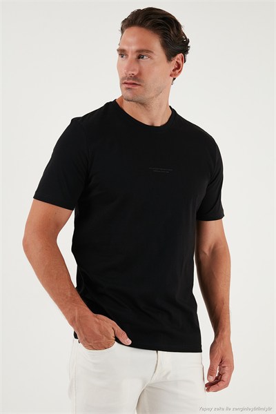 Pamuklu Baskılı Regular Fit Bisiklet Yaka Erkek T Shirt 59020205 SİYAH