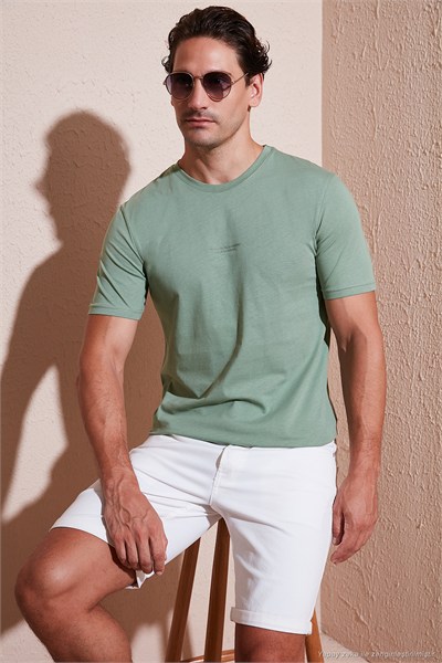 Pamuklu Baskılı Regular Fit Bisiklet Yaka Erkek T Shirt 59020205 ELMA YEŞİLİ