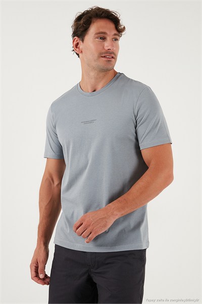 Pamuklu Baskılı Regular Fit Bisiklet Yaka Erkek T Shirt 59020205 AÇIK GRİ