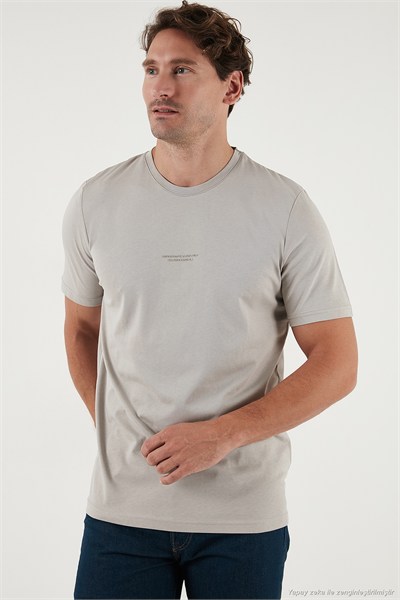 Pamuklu Baskılı Regular Fit Bisiklet Yaka Erkek T Shirt 59020205 KÜL