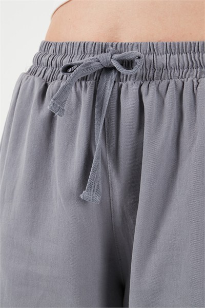 Pamuklu Belden Bağlamalı Yüksek Bel Geniş Paça Cepli Regular Fit Kadın Pantolon 668YP4760 GRİ