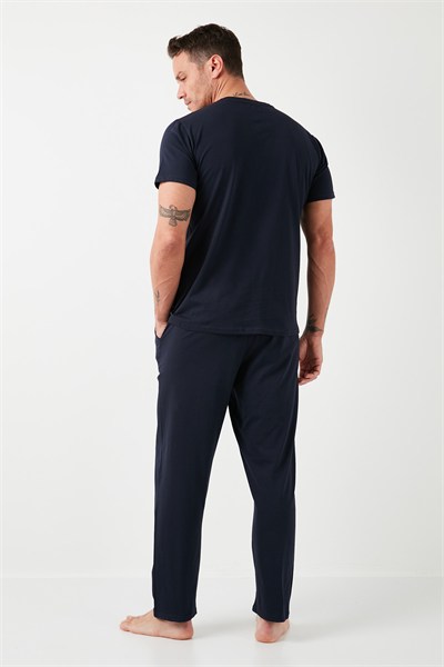 Pamuklu Beli Lastikli Regular Fit Kısa Kollu Erkek Pijama Takımı 6572009 LACİVERT
