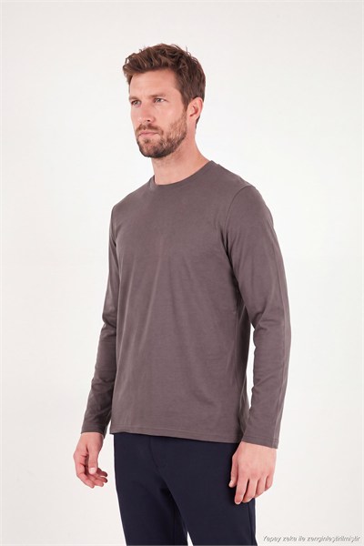 Pamuklu Bisiklet Yaka Basic Erkek Sweat 59050742 KAHVE