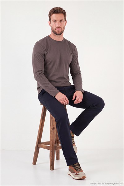 Pamuklu Bisiklet Yaka Basic Erkek Sweat 59050742 KAHVE