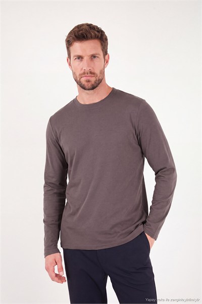 Pamuklu Bisiklet Yaka Basic Erkek Sweat 59050742 KAHVE