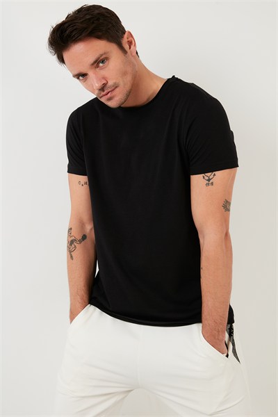 Pamuklu Bisiklet Yaka Basic Erkek T Shirt 59020001 SİYAH