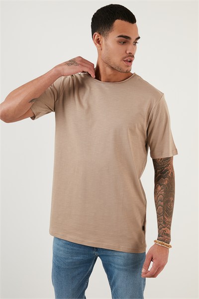Pamuklu Bisiklet Yaka Basic Erkek T Shirt 59020001 VİZON